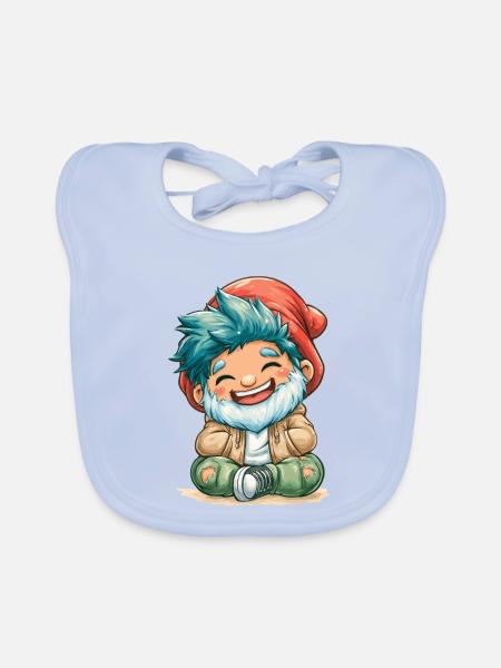 Fröhlicher Blauhaar-Gnom - Baby Bio-Lätzchen - sky Blue