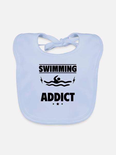 Accro à la natation - Bavoir bio Bébé - bleu ciel - Devant
