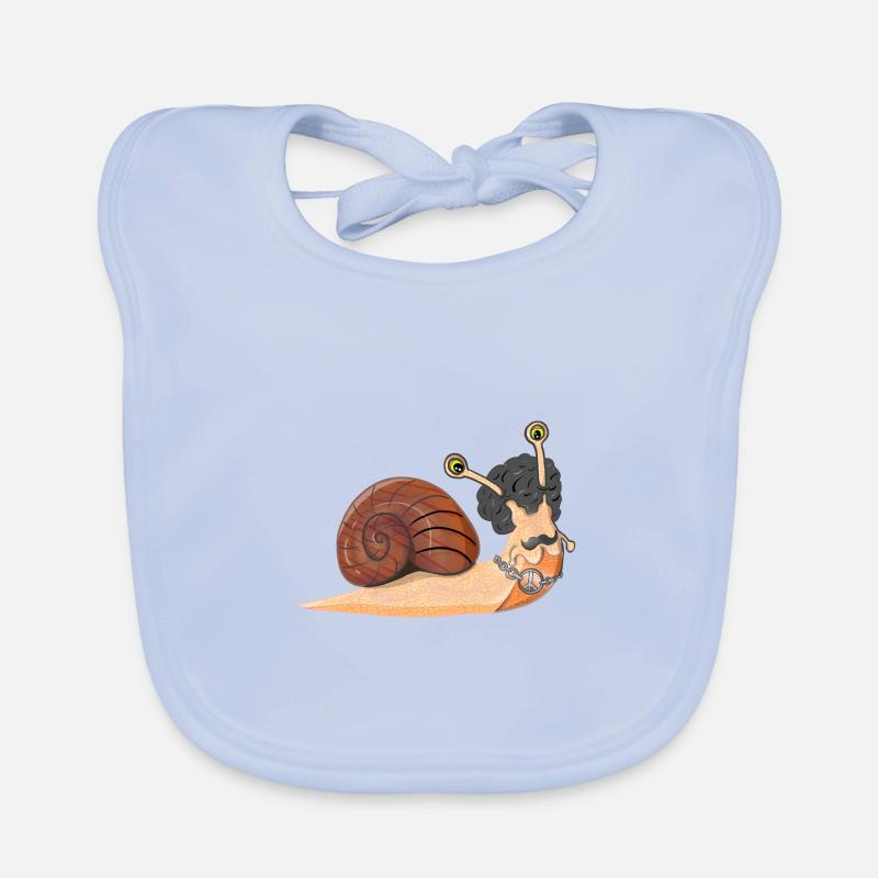 Retro Disco Hippie Snail with Peace Sign Organic Baby Bibs
