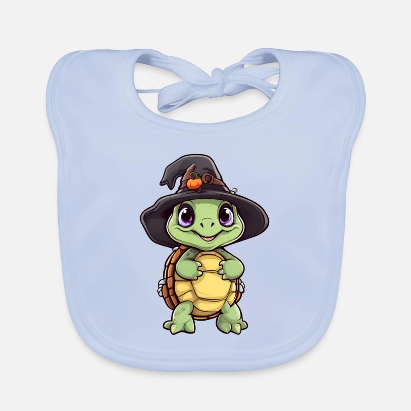 Niedliche Halloween Schildkröte mit Hexenhut. Baby Bio-Lätzchen