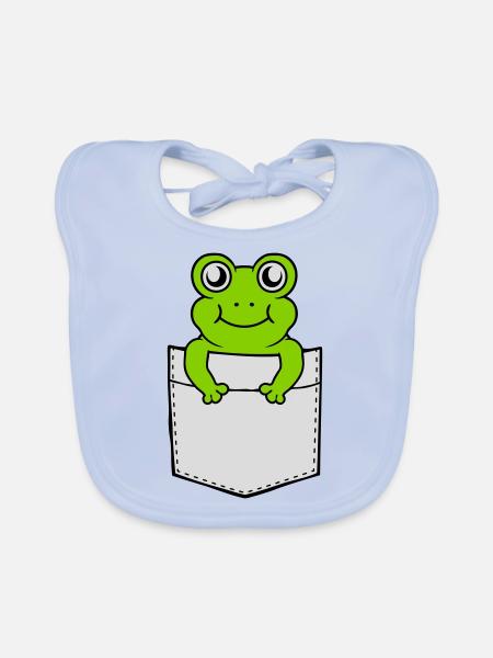 Poche de poitrine petite grenouille douce - Bavoir bio Bébé - bleu ciel - Devant