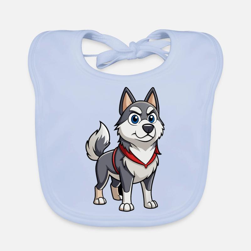 A Norwegian Elkhound with a determined expression Organic Baby Bibs