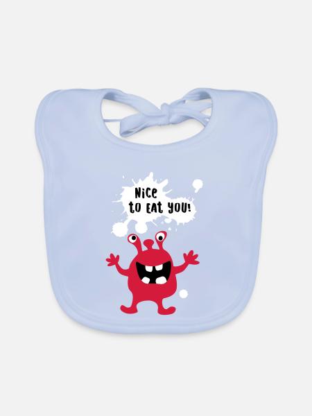 Monster Cool Comics Quotes Funny Fun - Organic Baby Bibs - sky blue - Front