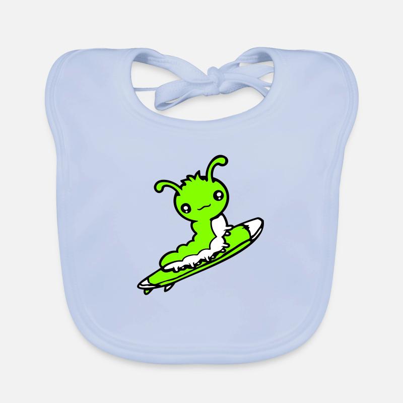 Caterpillar Surfer Surfing Surfboard Sea Waves Riding Organic Baby Bibs