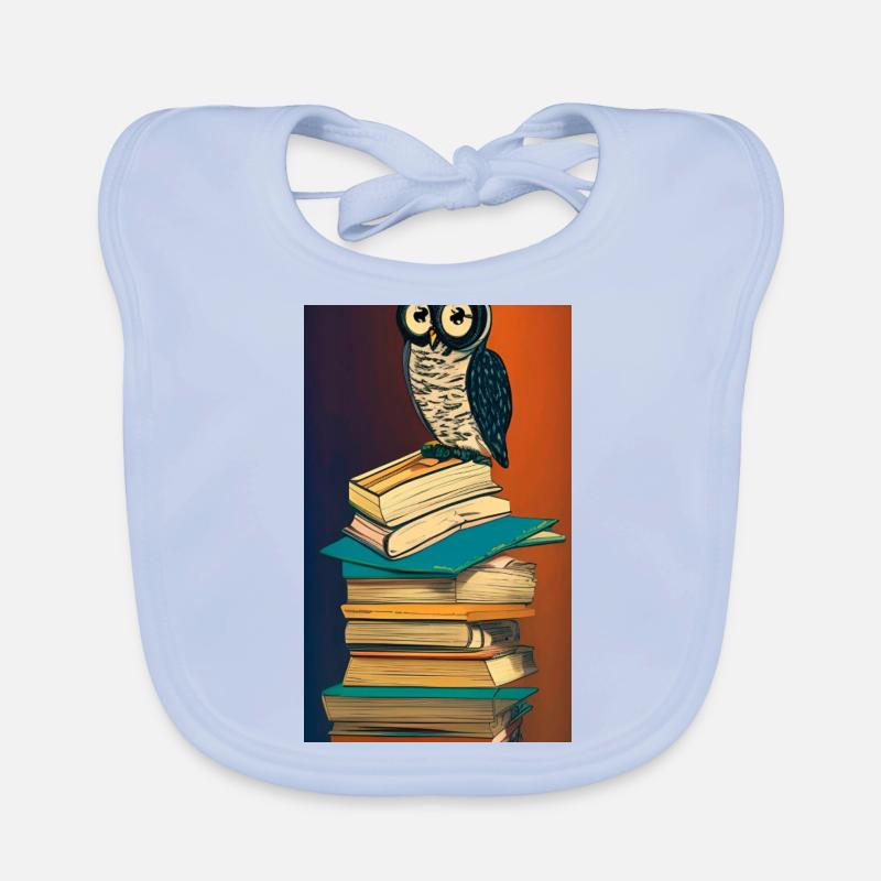 Comic Cartoon Cute Book Owl Owl Book Stack - Organic Baby Bibs - sky blue