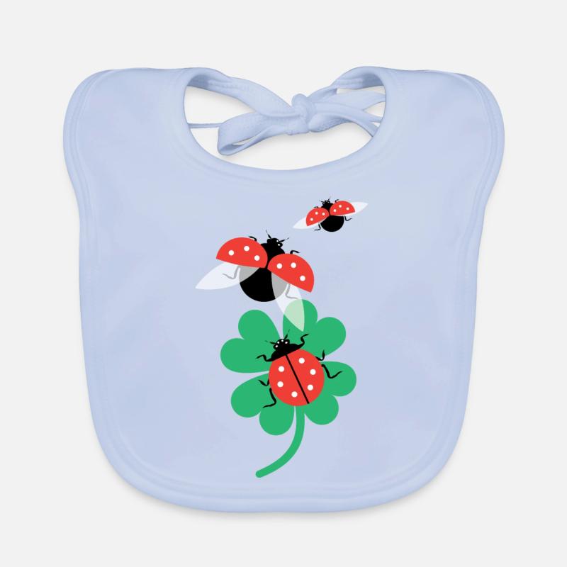 Coccinelles avec feuille de trèfle. Bavoir bio Bébé