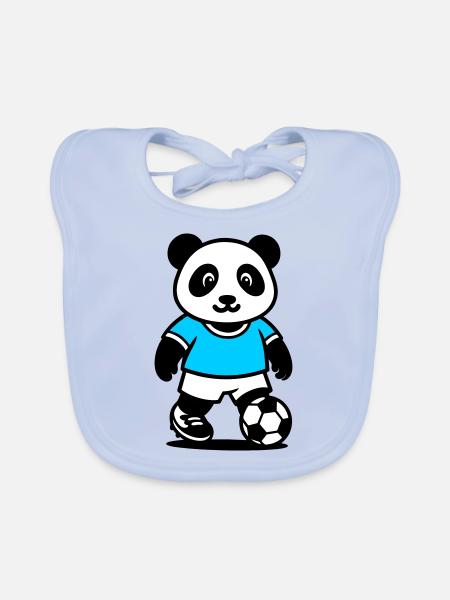 Panda footballeur mignon et stylé Kawaii Foot - Bavoir bio Bébé - bleu ciel - Devant