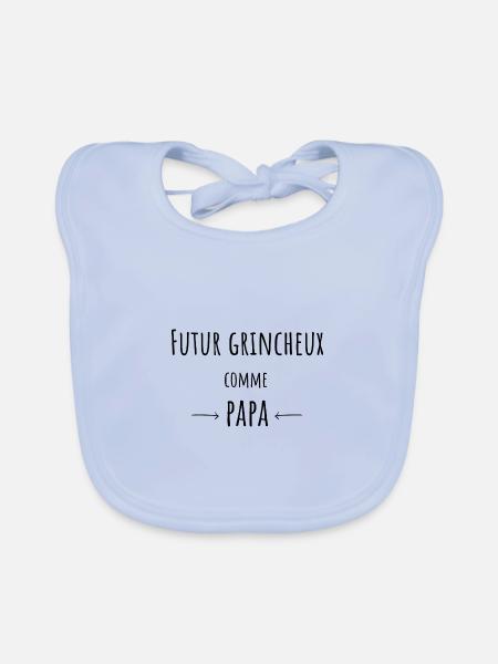 Grincheux Comme Papa Cadeau bébé - Bavoir bio Bébé - bleu ciel - Devant