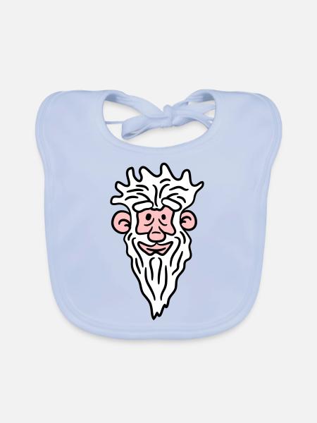 Lustiges Opa Gesicht Comic Stil langer grauer Bart - Baby Bio-Lätzchen - sky Blue - Vorne