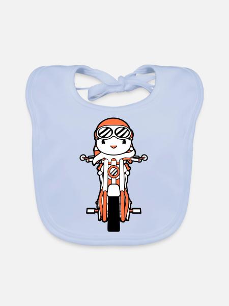 oiseau moto conduite motard motocycliste hobby - Bavoir bio Bébé - bleu ciel - Devant