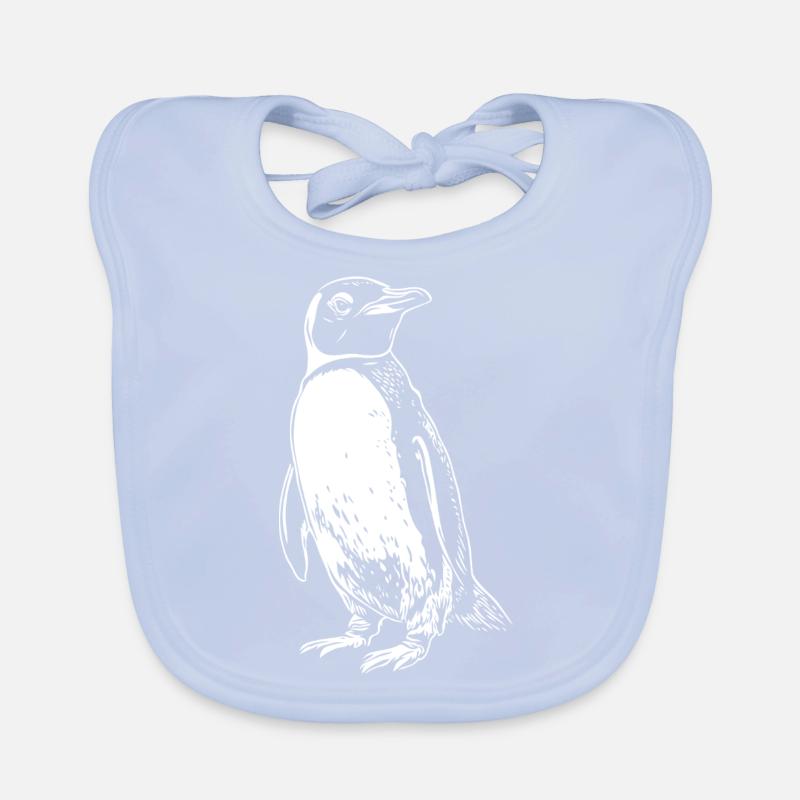 Dessin du pingouin blanc - Bavoir bio Bébé - bleu ciel
