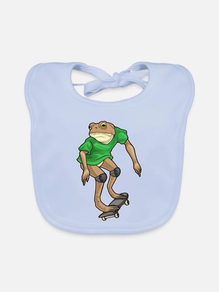 Frog Skater Skateboard - Organic Baby Bibs - sky blue - Front