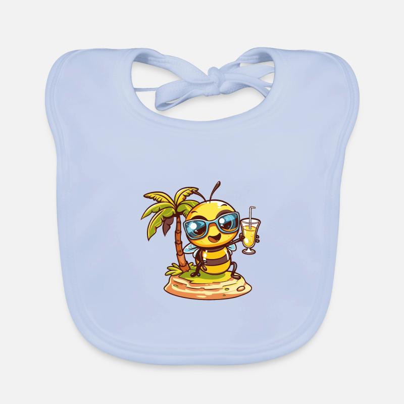 Abeille Été Plage Bande Dessinée - Bavoir bio Bébé - bleu ciel