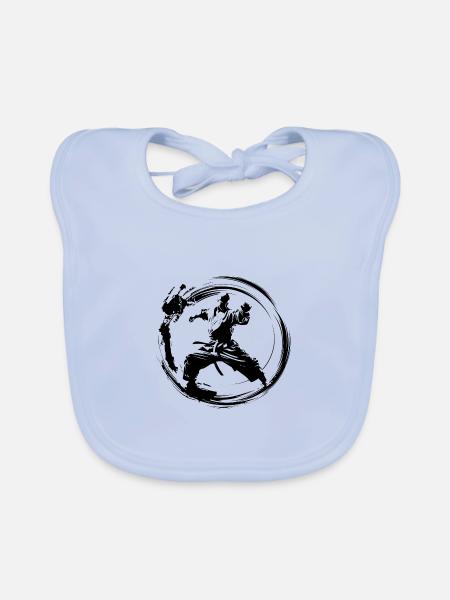 Karate Silhouette Fighter - Organic Baby Bibs - sky blue - Front