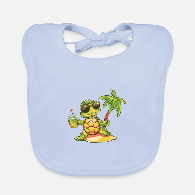 Turtle Summer Beach Comic Organic Baby Bibs