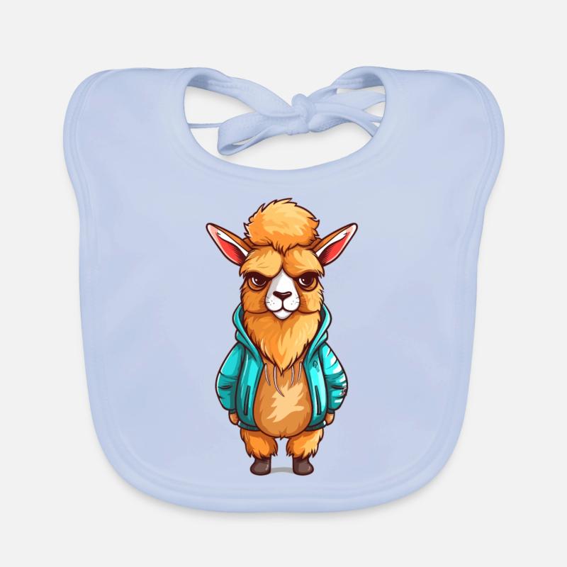 Grumpy llama - Organic Baby Bibs - sky blue