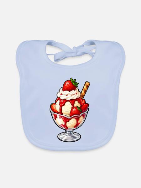 Erdbeer Sundae Glanz - Baby Bio-Lätzchen - sky Blue - Vorne