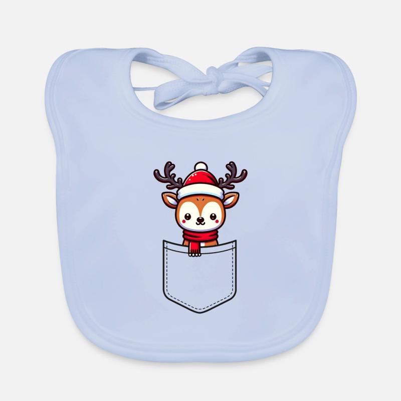 Mignon renne dans un sac - animal de poche - Bavoir bio Bébé - bleu ciel