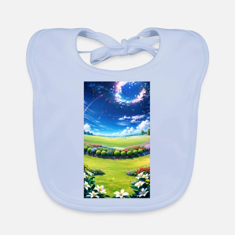 Landschaft mit 4 Bereichen, Generative KI - Baby Bio-Lätzchen - sky Blue
