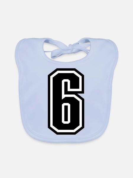 6 - Zahl 6 - Trikotnummer zweifarbig farbe ändern - Baby Bio-Lätzchen - sky Blue - Vorne