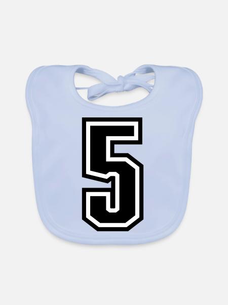5 - Zahl 5 - Trikotnummer zweifarbig farbe ändern - Baby Bio-Lätzchen - sky Blue - Vorne