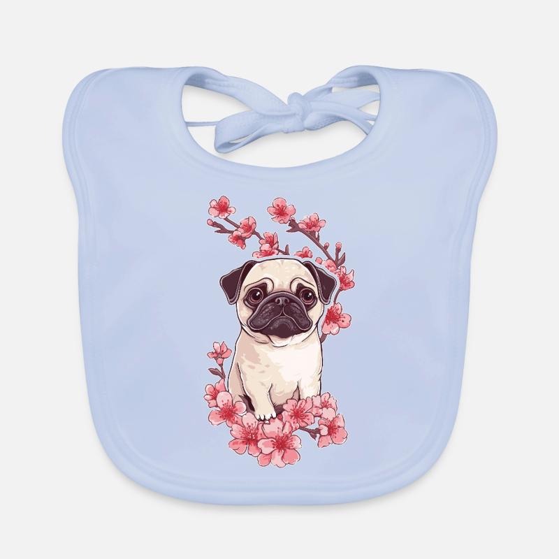 Mops mit Blüten Baby Bio-Lätzchen
