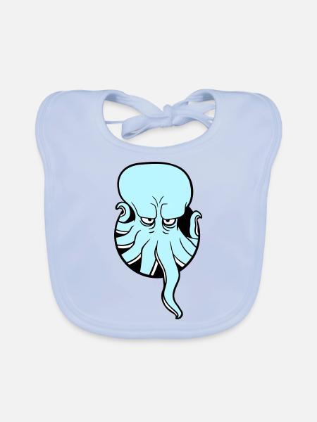 Poulpe trou tentacule ennuyé montrer mauvais œil - Bavoir bio Bébé - bleu ciel - Devant