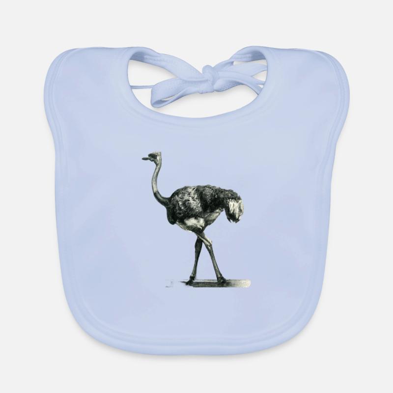 autruche Illustration - Bavoir bio Bébé - bleu ciel