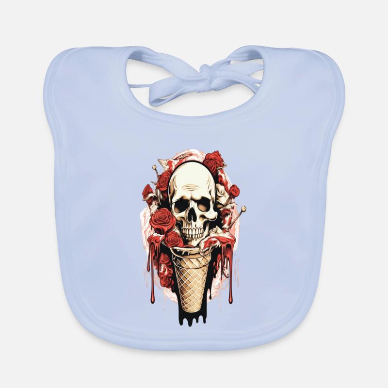 Cornet de glace tête de mort avec roses et cire Bavoir bio Bébé