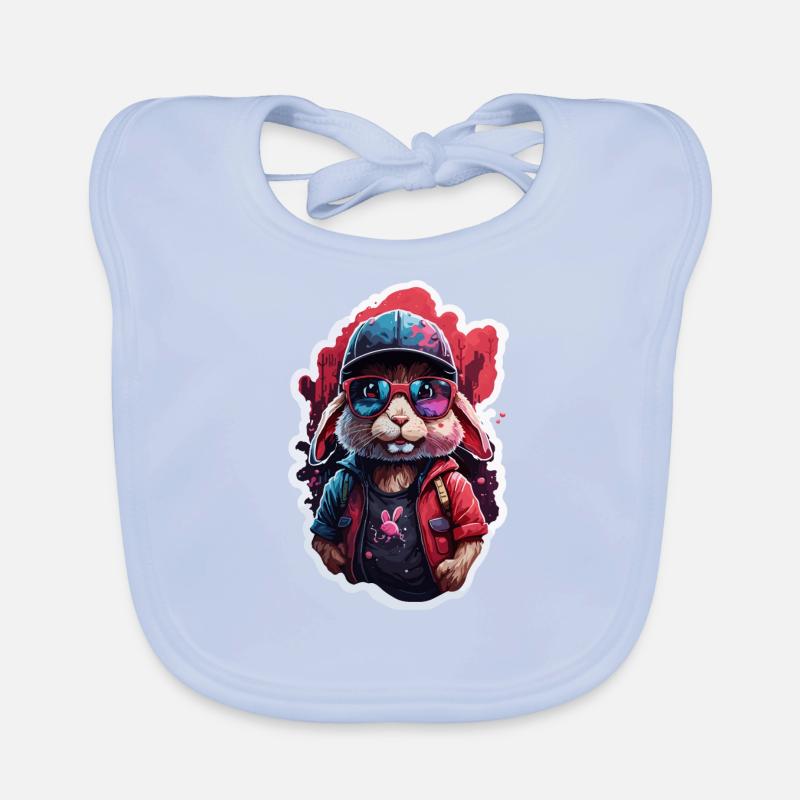 Hase niedlich, Baseballkappe, Sonnenbrille, Pullover, Farbe Baby Bio-Lätzchen