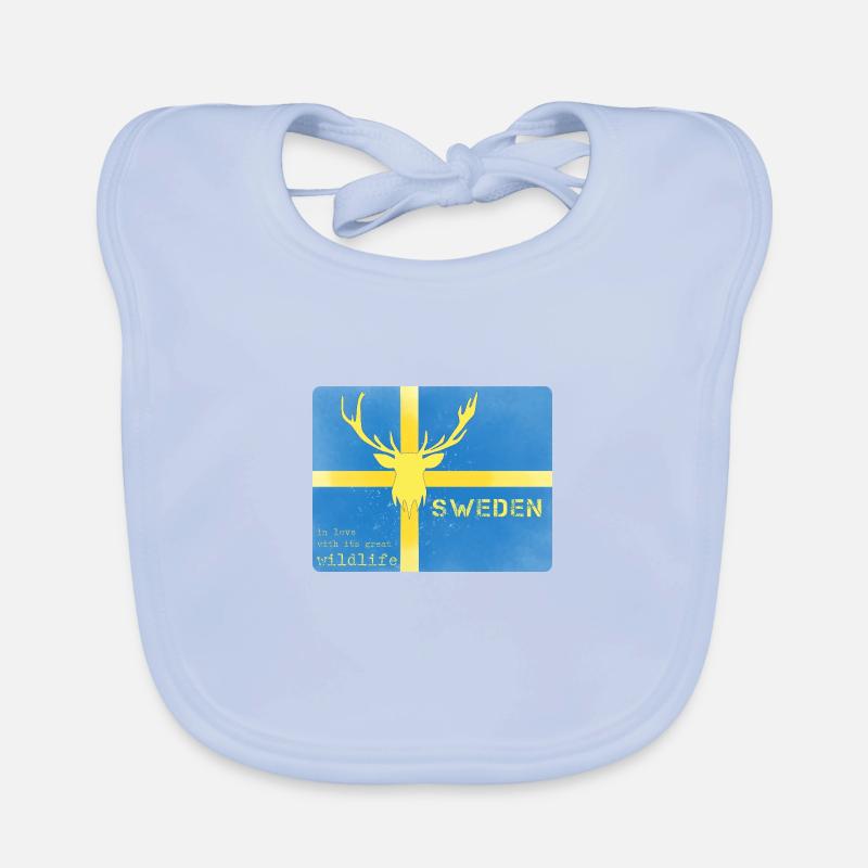 Faune de la Suède Drapeau de la Suède - Bavoir bio Bébé - bleu ciel