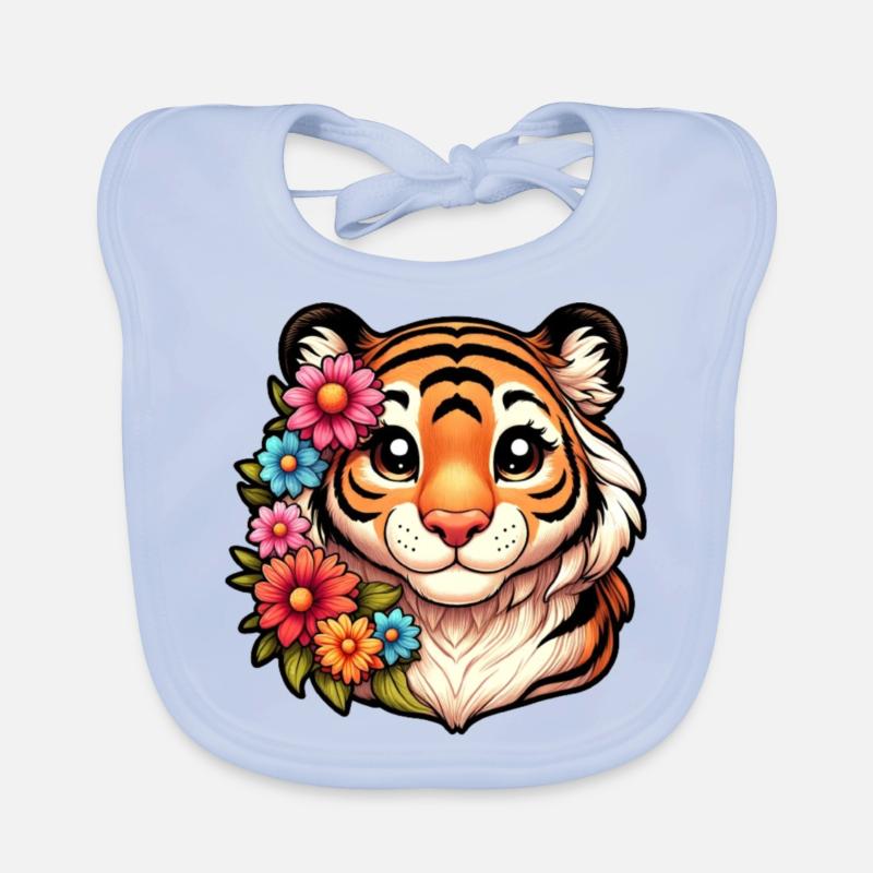 Tiger Weibchen mit Blumen Baby Bio-Lätzchen
