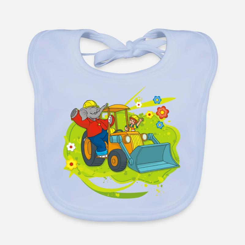 Benjamin Blümchen und Otto mit Schaufelbagger Baby Bio-Lätzchen