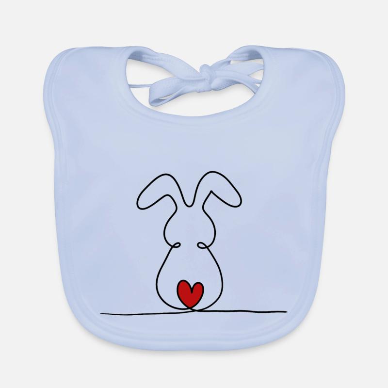 One-line bunny with red tail Organic Baby Bibs