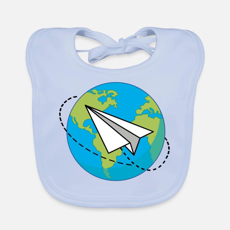 Planète Terre avec un avion en papier - Bavoir bio Bébé - bleu ciel