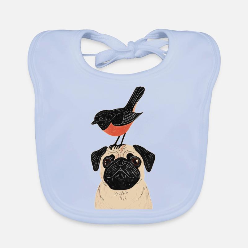 Mops mit Vogel Baby Bio-Lätzchen