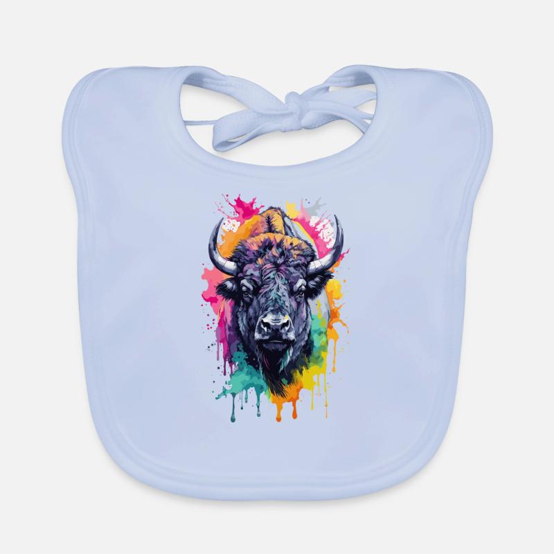 Bison Animaux Cool Coloré Bavoir bio Bébé