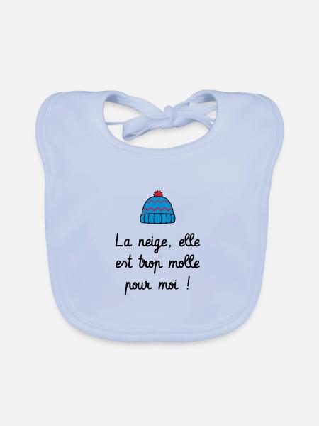 La neige, elle est trop molle pour moi ! Culte - Bavoir bio Bébé - bleu ciel - Devant