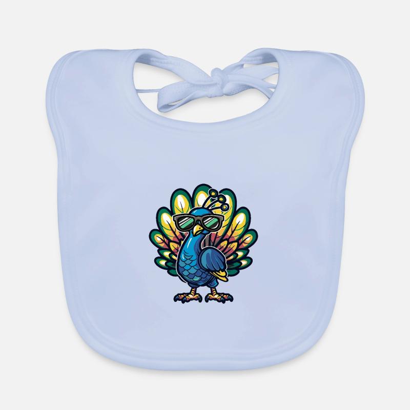 Peacock Bird Cool Comic Organic Baby Bibs