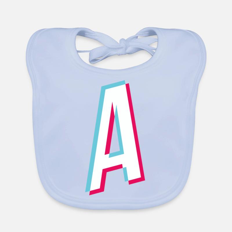A - lettre A - Bavoir bio Bébé - bleu ciel