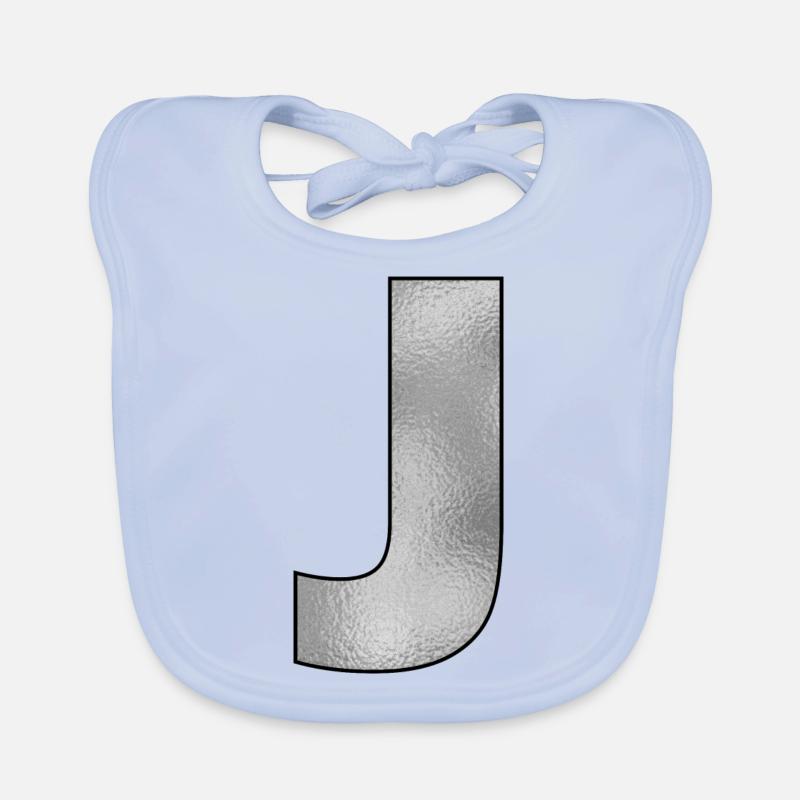 Letter J Silver Organic Baby Bibs