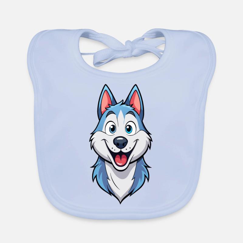 Mischievous Grinning Husky Artwork Organic Baby Bibs