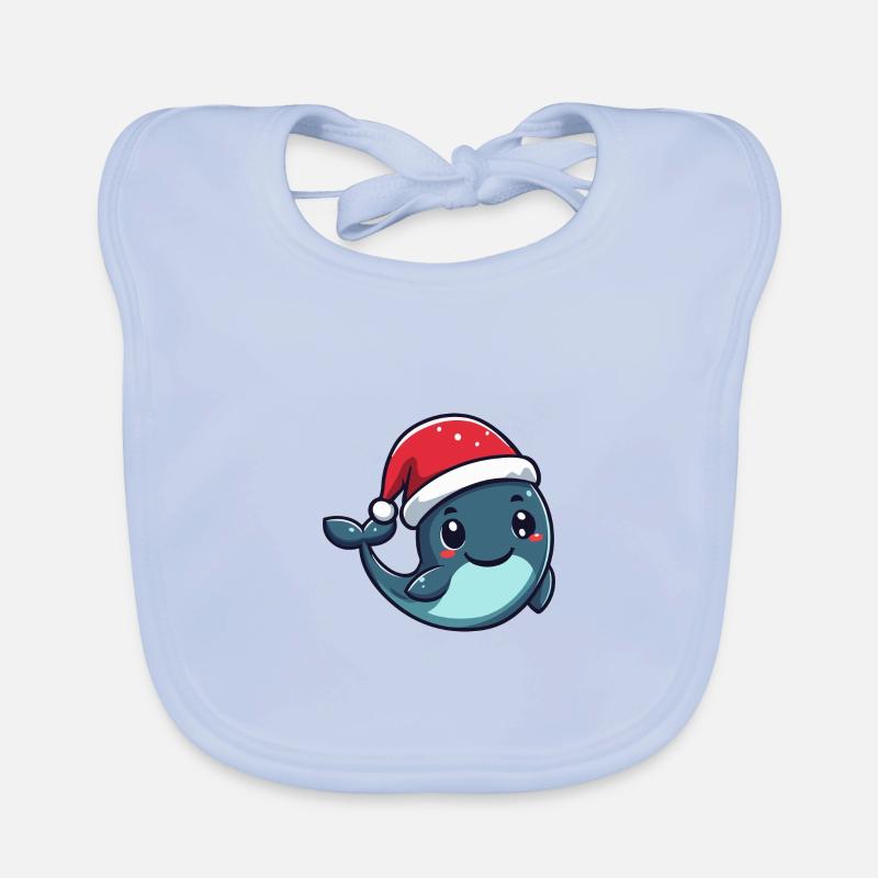 Baleine Noël Noël - Bavoir bio Bébé - bleu ciel