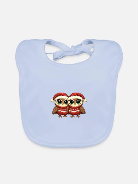 Eule Weihnachten Team - Baby Bio-Lätzchen - sky Blue - Vorne