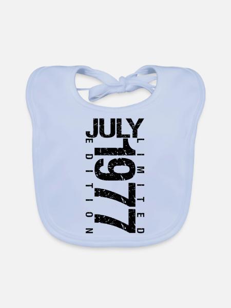 Birthday July 1977 July born in July 1977 - Organic Baby Bibs - sky blue - Front