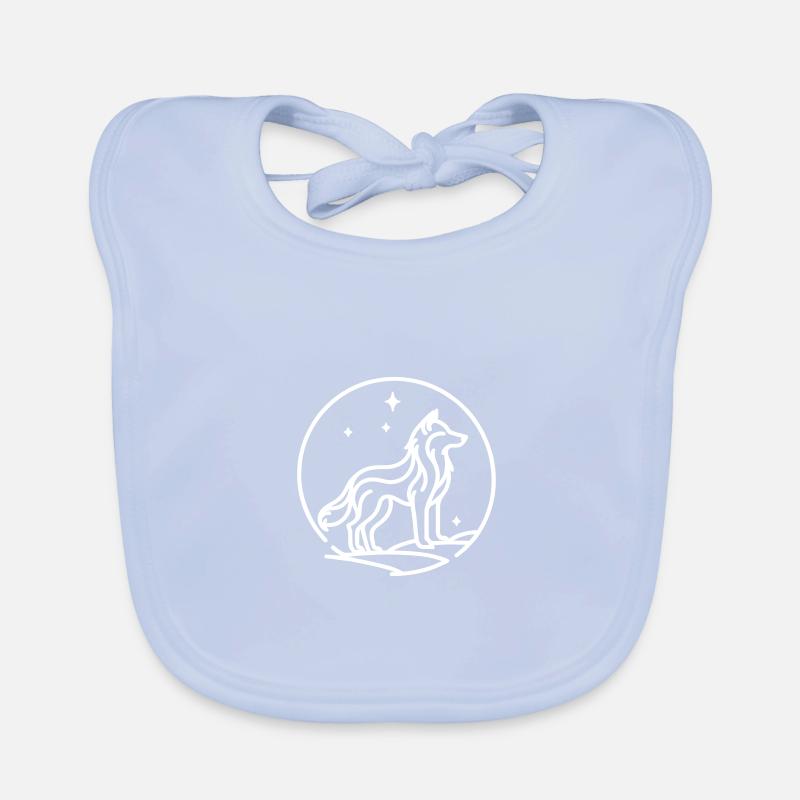 White Sacred Powerful Wolf Line Art Organic Baby Bibs