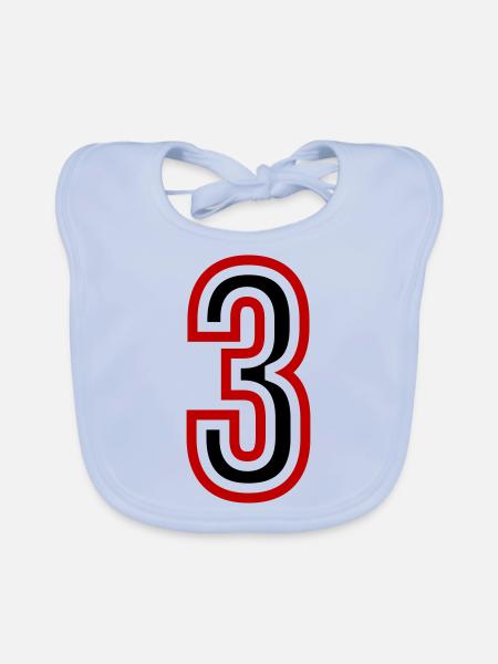 3 Number Years Jersey - Organic Baby Bibs - sky blue - Front