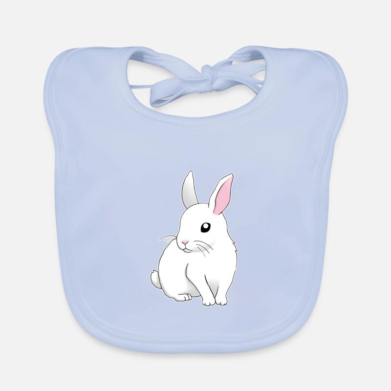 weißer Hase sitzend - Baby Bio-Lätzchen - sky Blue