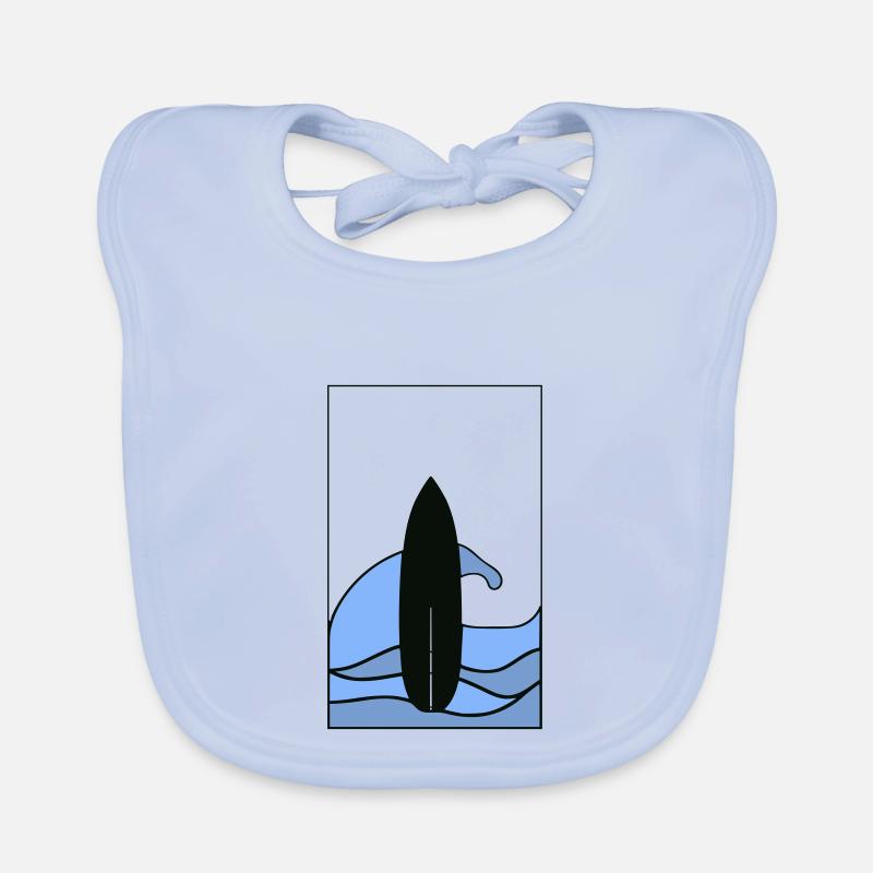 T-Shirt Surf Board with Wave in Frame Organic Baby Bibs
