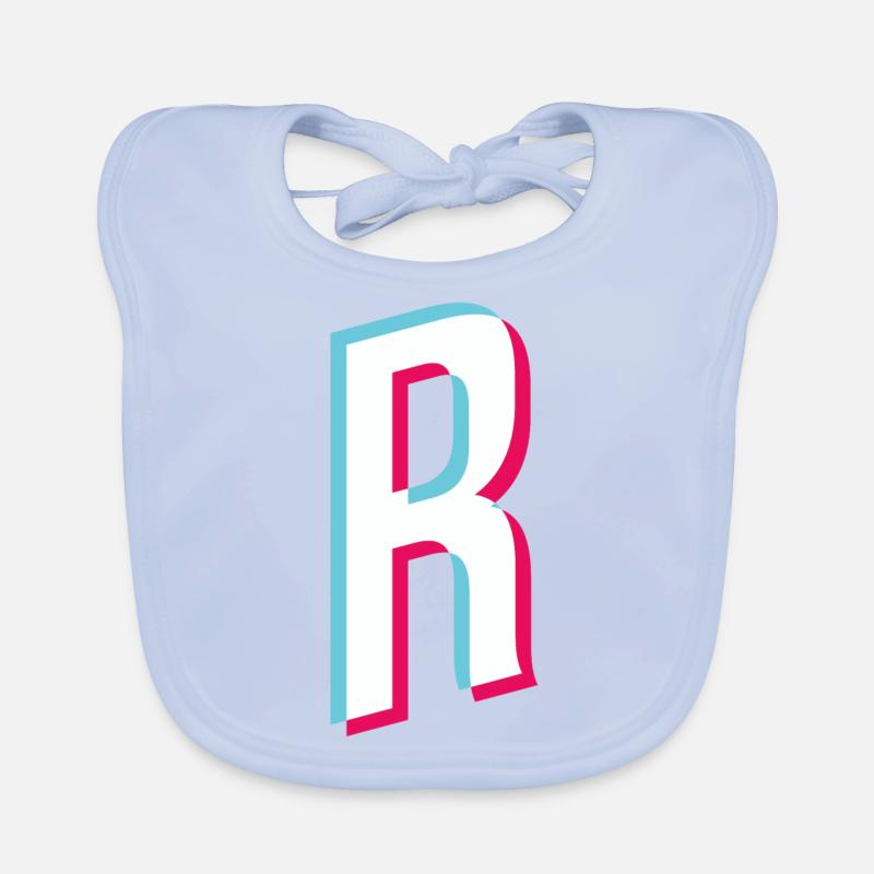 R - lettre R - Bavoir bio Bébé - bleu ciel